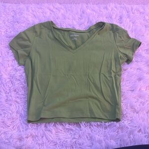 Green V-Neck Tight Fitted Crop Top